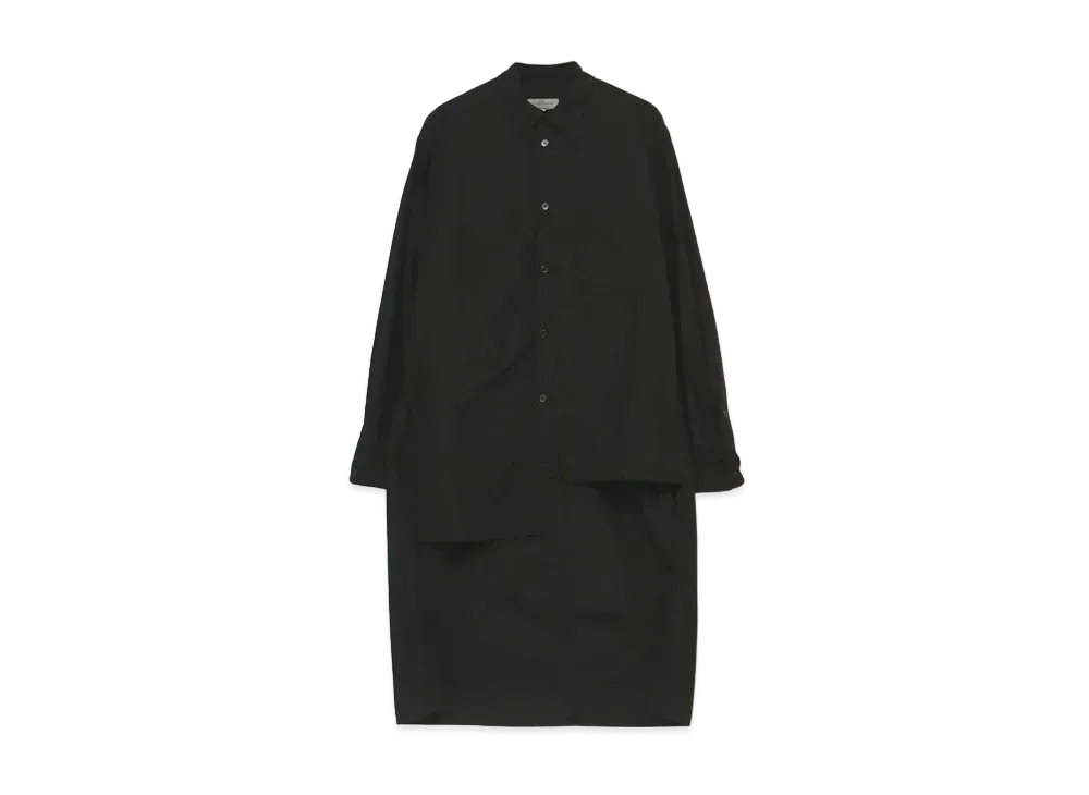 Yohji Yamamoto Pour Homme COTTON BROAD CHAIN STITCH ASYMMETRY BLOUSE "Black"