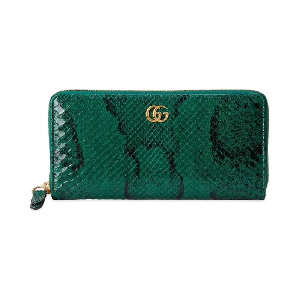 GUCCI GG Marmont Python Zip Around Wallet "Emerald"