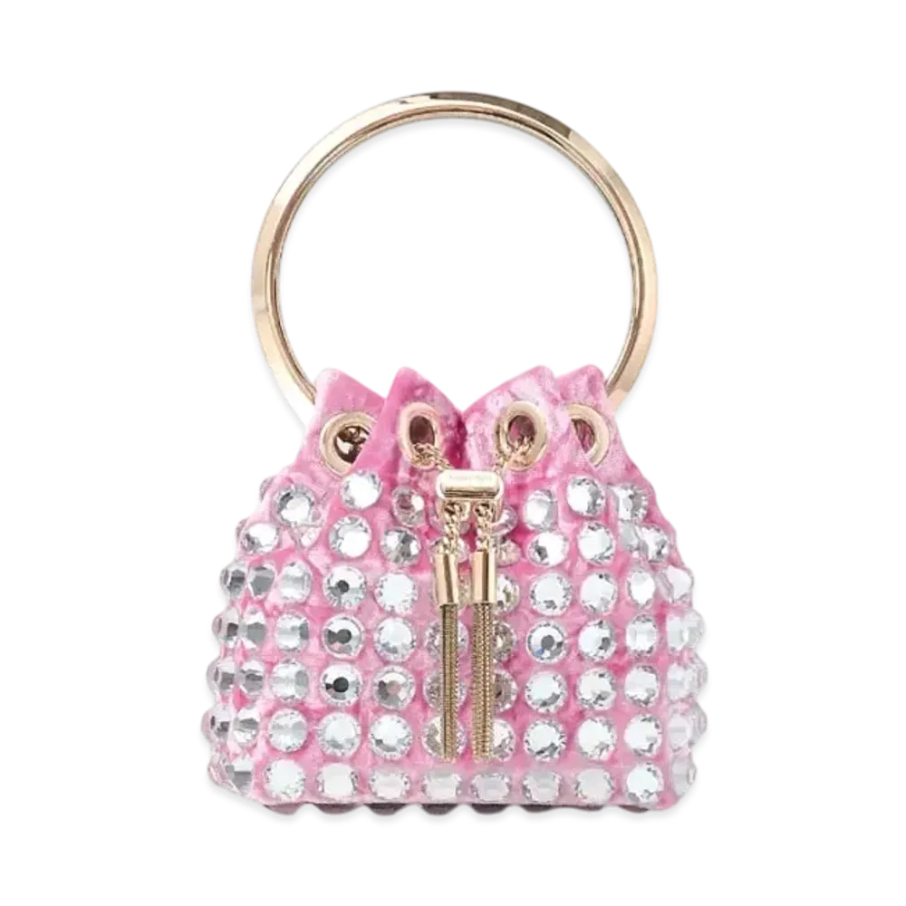 Jimmy Choo Micro Bon Bon Crushed Velvet Mini Bag "Light Magenta/Light Gold"