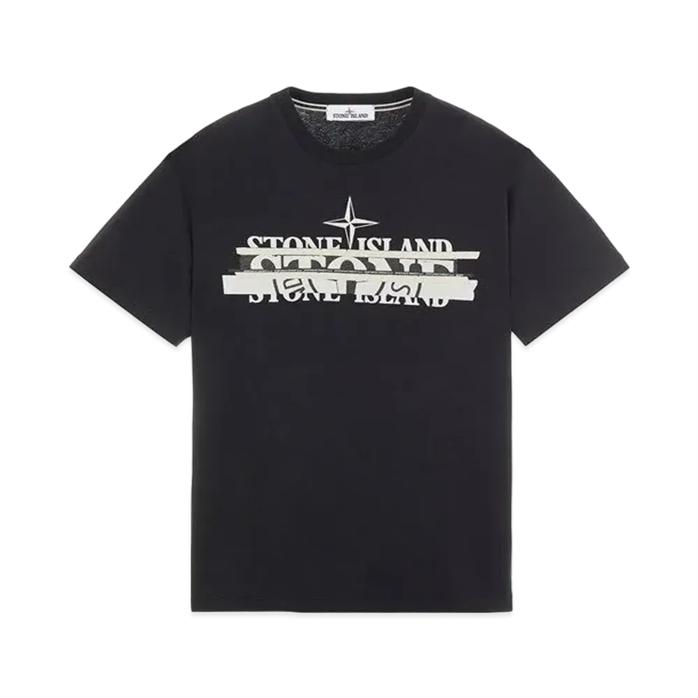 Stone Island 2NS82 COTTON JERSEY 'MIXED MEDIA ONE' PRINT_SLIM FIT "Black"