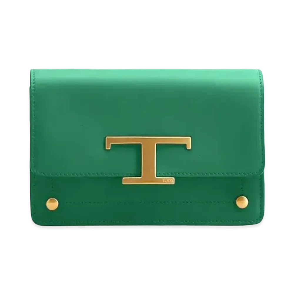 TOD'S Leather T Timeles Belt Bag With Metal Shoulder Strap Micro "Green"