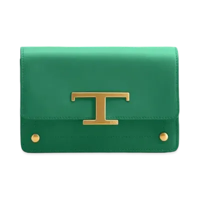 TOD'S Leather T Timeles Belt Bag With Metal Shoulder Strap Micro "Green"