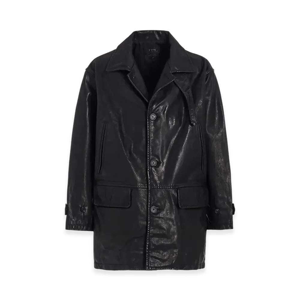 S'YTE Buffalo Washed Leather Car Coat "Black"