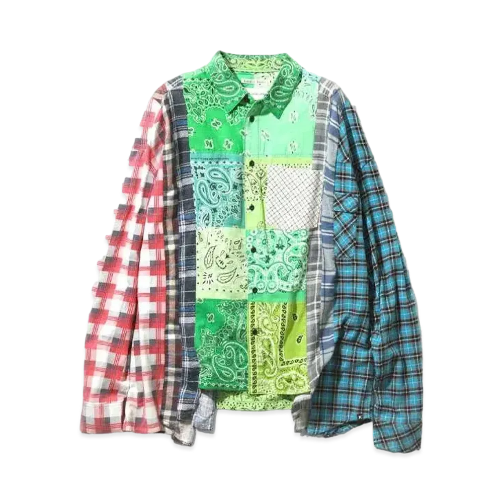 Needles x MIYAGIHIDETAKA FLANNEL SHIRT -> 7 CUT WIDE SHIRT "Green"