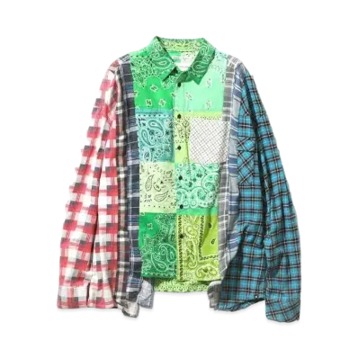 Needles x MIYAGIHIDETAKA FLANNEL SHIRT -> 7 CUT WIDE SHIRT "Green"