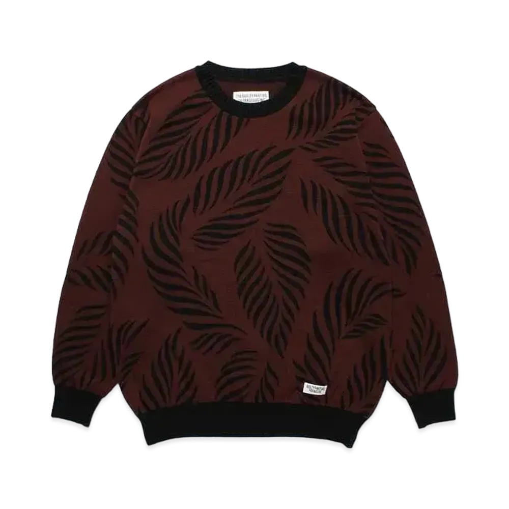WACKO MARIA Leaf Jacquard Sweater "Burgundy"