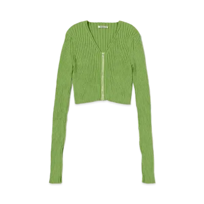 AURALEE Dry Cotton Wide Rib Knit Zip Cardigan "Sage Green"