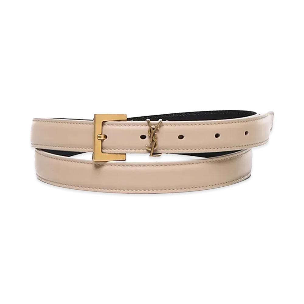 Saint Laurent Women's "Cassandre" Thin Belt "Beige"