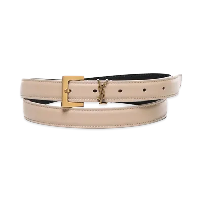 Saint Laurent Women's "Cassandre" Thin Belt "Beige"