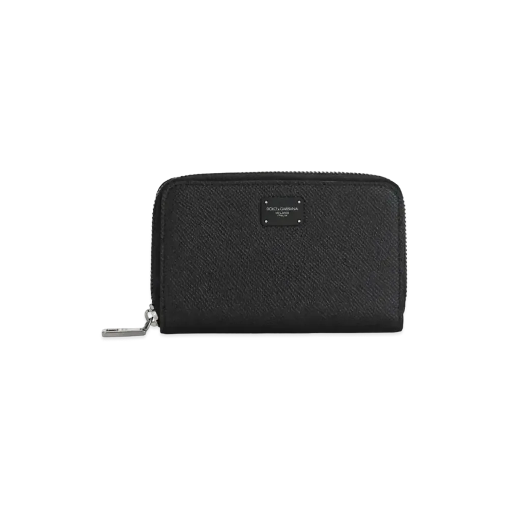 Dolce&Gabbana Zip Around Wallet Mini Dauphine Calfskin Logo Plate "Black"