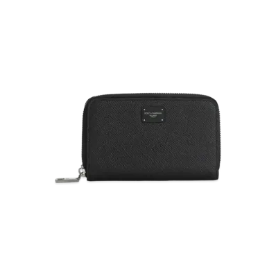 Dolce&Gabbana Zip Around Wallet Mini Dauphine Calfskin Logo Plate "Black"