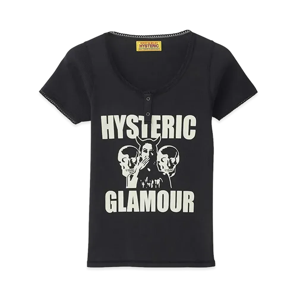 HYSTERIC GLAMOUR Women's Evil Skull Baby Tee "Black"
