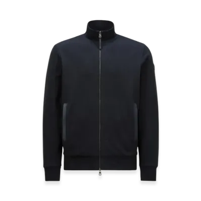 MONCLER Suede-Trimmed Cotton & Cashmere Sweatshirt "Navy Blue"
