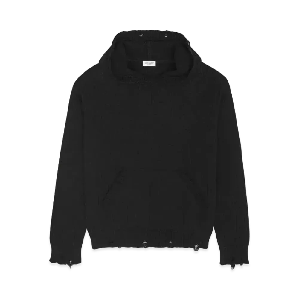 Saint Laurent Distressed Hoodie In Cotton "Noir"