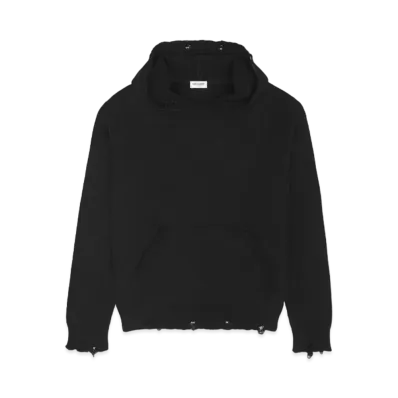 Saint Laurent Distressed Hoodie In Cotton "Noir"
