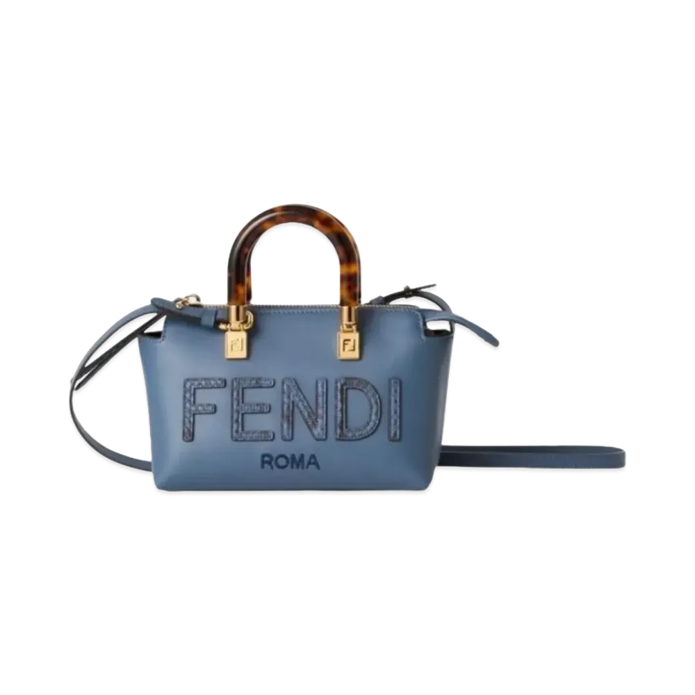 FENDI By The Way Mini Small Leather and Elaphe Boston Bag "Blue"