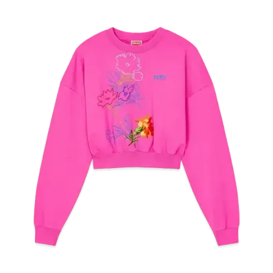 KENZO 'DRAWN FLOWERS' Embroidery Sweat "Deep Fuschia"