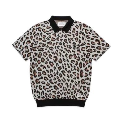 WACKO MARIA Leopard Knit Jacquard Polo Shirt "Ivory"