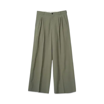 YOKE Super120'S Fine Wool Washer Tropical 3Pleated Wide-Leg Trousers "Graysh Khaki"