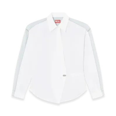 Diesel C-Delphi-Den Wrap Shirt In Poplin And Denim "Blue White"