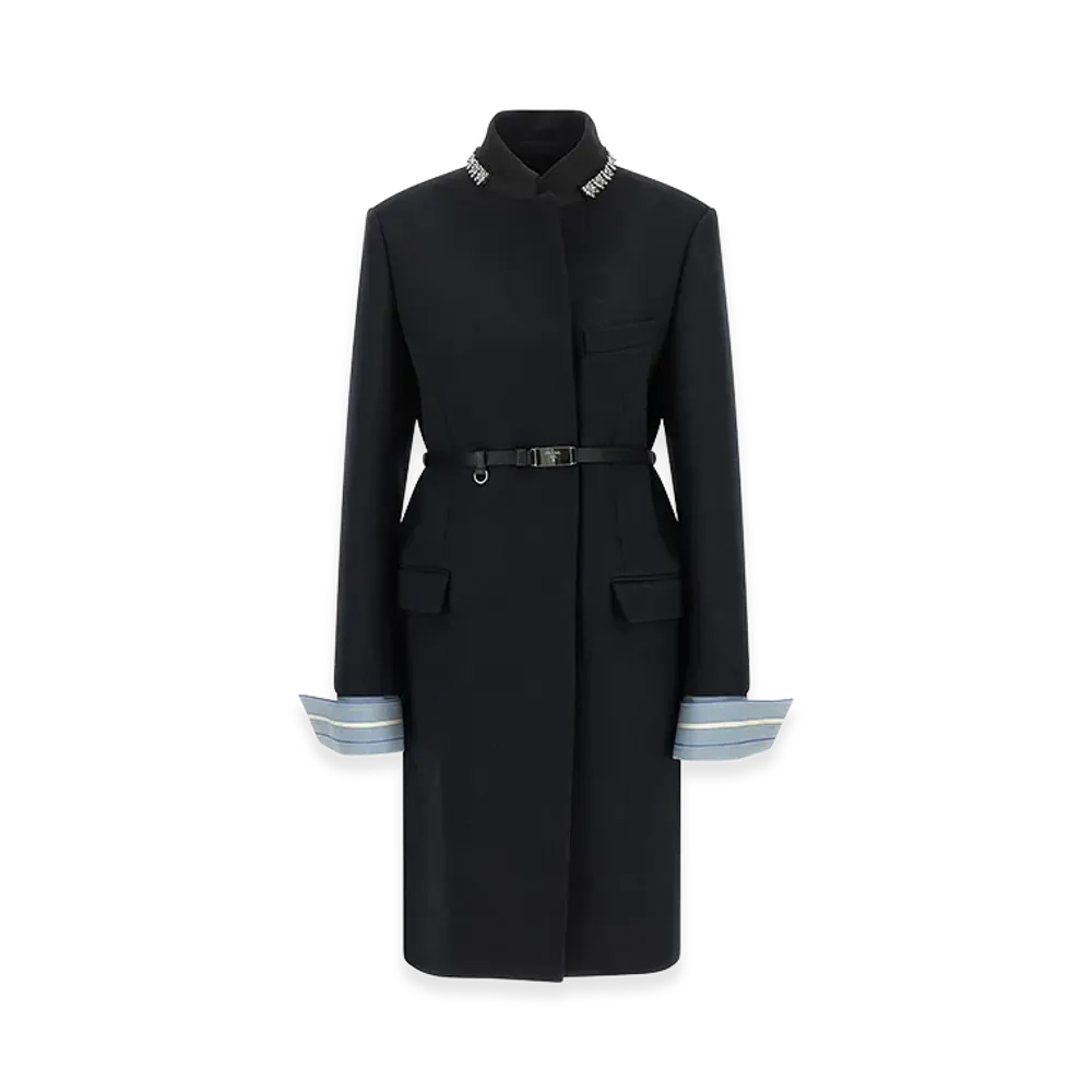 PRADA Women's Jewel Collar Coat "Navy Blue"
