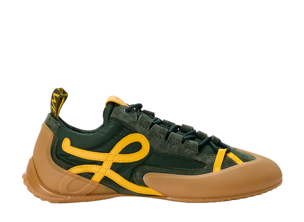 LOEWE Grip Sneaker in Nylon Suede and TPU "Khaki Green/Yellow"