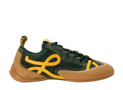 LOEWE Grip Sneaker in Nylon Suede and TPU "Khaki Green/Yellow"