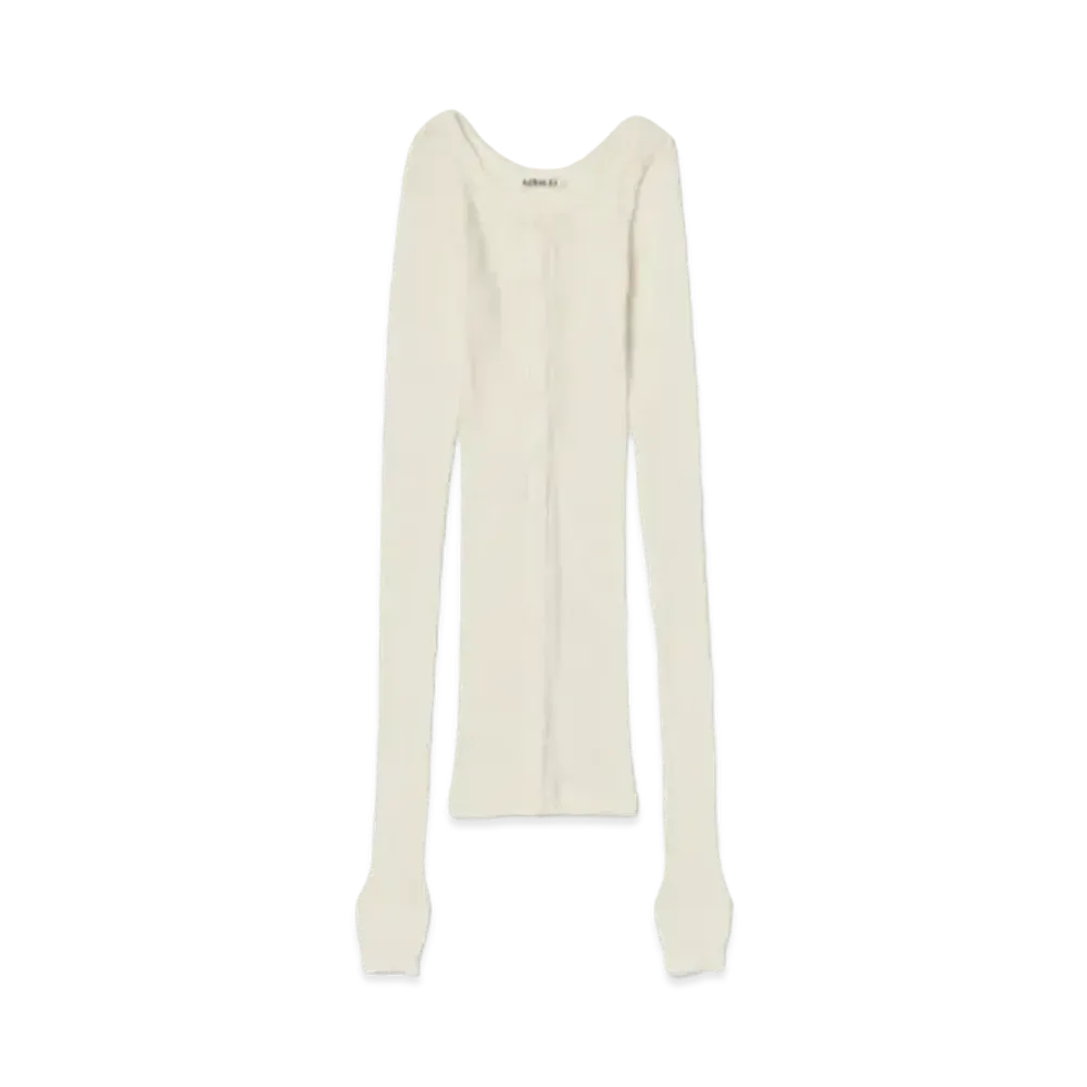AURALEE Wool Soft Rib Cardigan "Ivory"