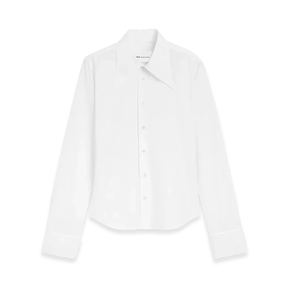 AMI PARIS Blended Silk Sharp Collar Adjusted Shirt "White"