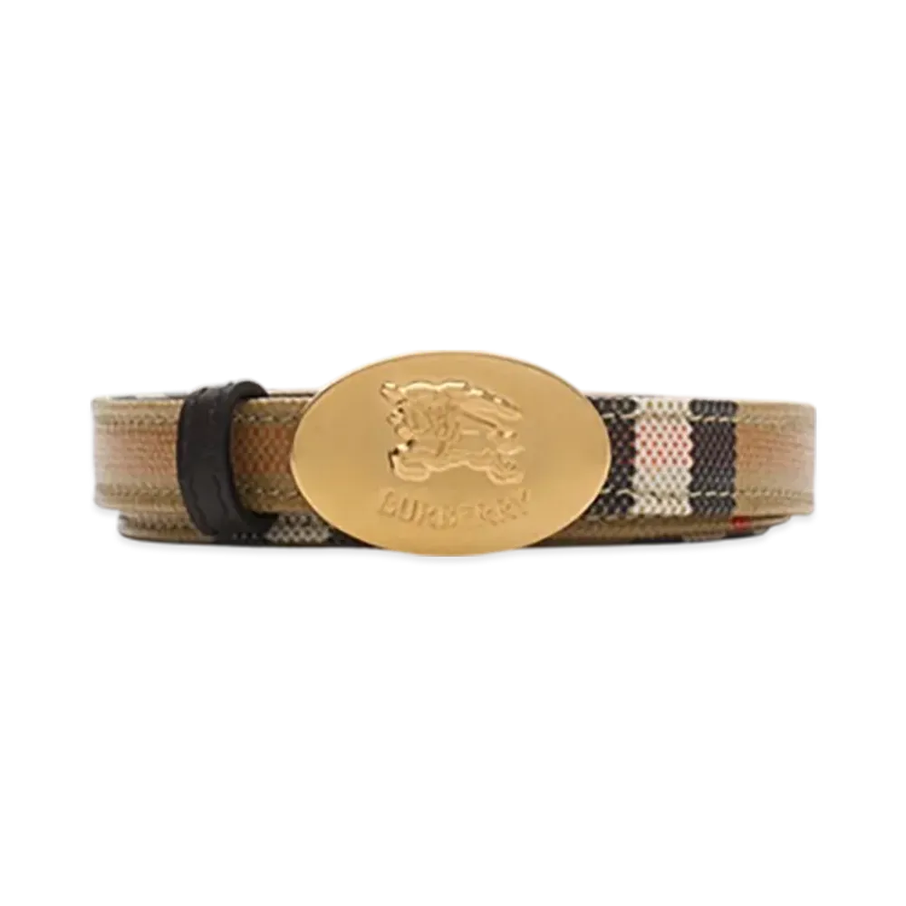 Burberry Thin Reversible Check Night Stamp Belt "Sand/Peat/Gold"