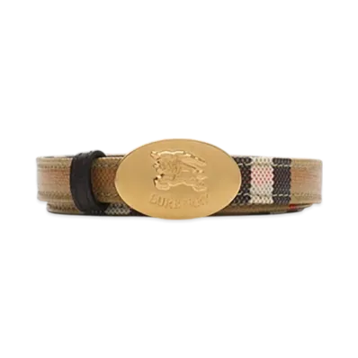 Burberry Thin Reversible Check Night Stamp Belt "Sand/Peat/Gold"