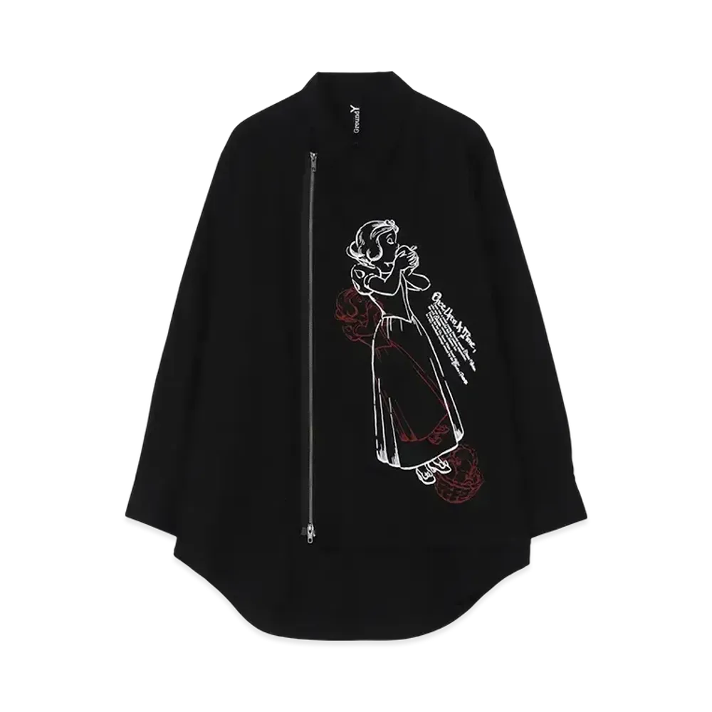 Ground Y Snow White Collection Snow White Line Drawing Left Overlapping Shirt "Black"