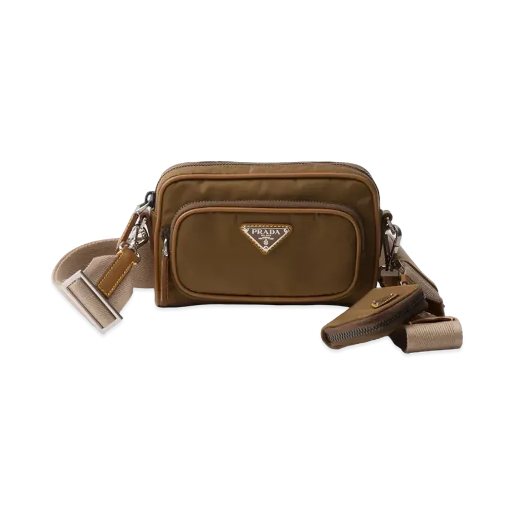 PRADA Re-Nylon and Leather Shoulder Bag "Brown"