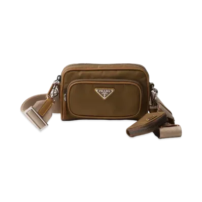 PRADA Re-Nylon and Leather Shoulder Bag "Brown"