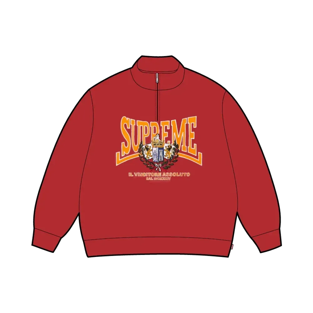 Supreme Crest Applique Half Zip Pullover "Dark Red"