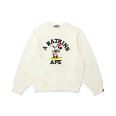A BATHING APE x Disney Women's Minnie Mouse College Crewneck Sweatshirt "Ivory"