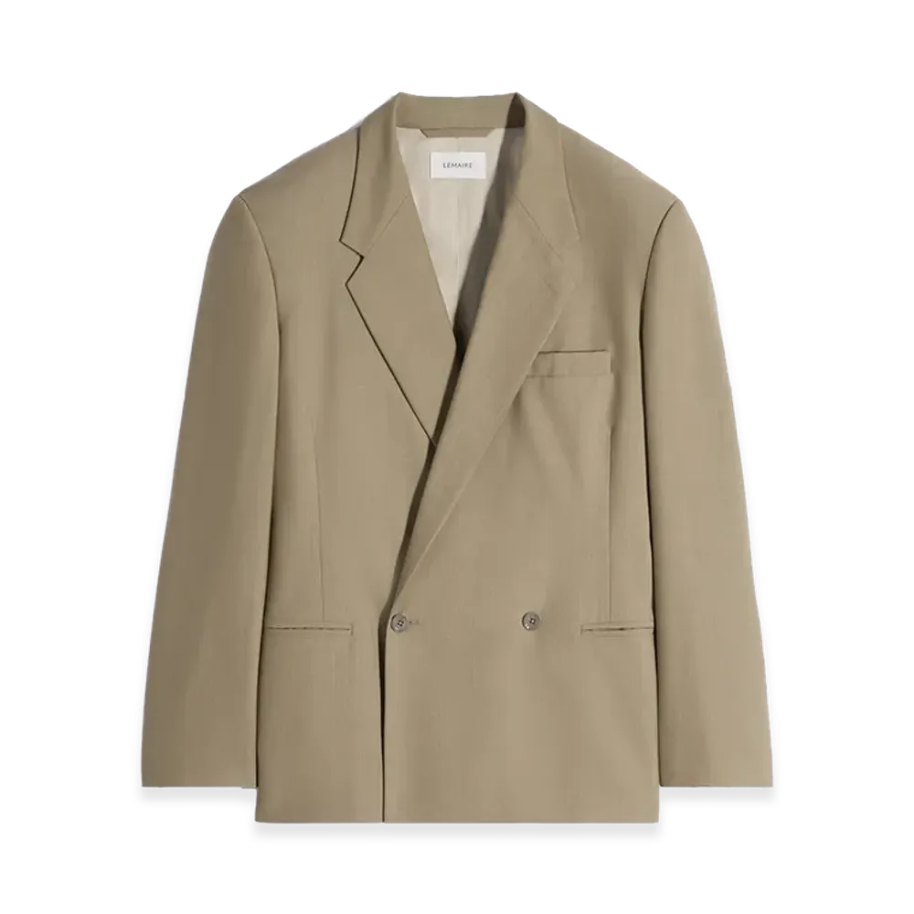 LEMAIRE Women's Tropical Poly-Wool Double Breasted Tailored Jacket "Hay Green"