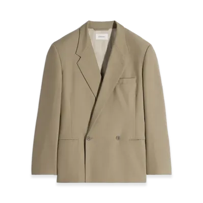 LEMAIRE Women's Tropical Poly-Wool Double Breasted Tailored Jacket "Hay Green"