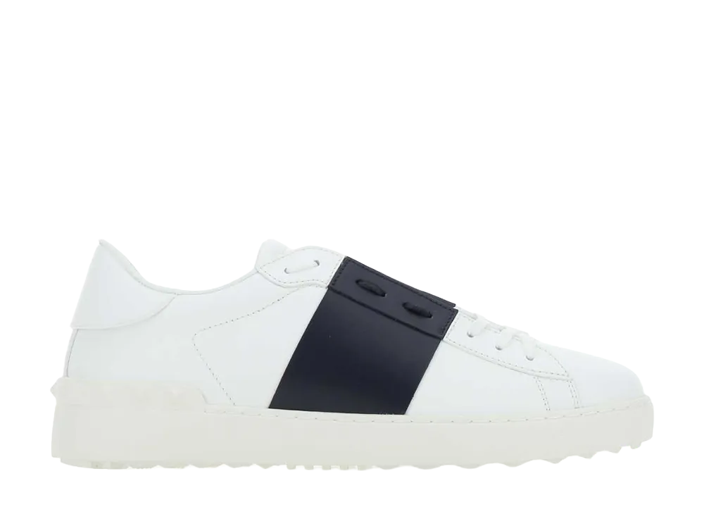 Valentino Garavani White Leather Open Sneakers With Blue Navy Band "White"
