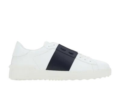 Valentino Garavani White Leather Open Sneakers With Blue Navy Band "White"