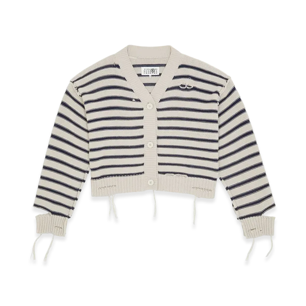 MM6 Maison Margiela Women's V-Neck Cardigan "Chalk/Navy"