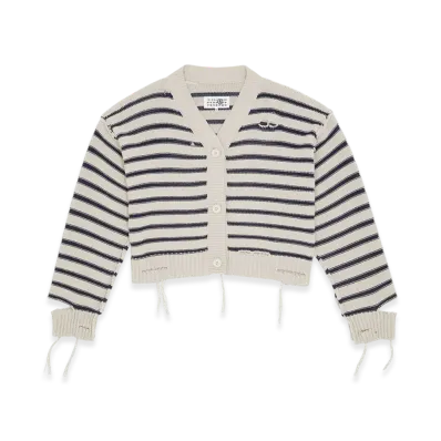 MM6 Maison Margiela Women's V-Neck Cardigan "Chalk/Navy"