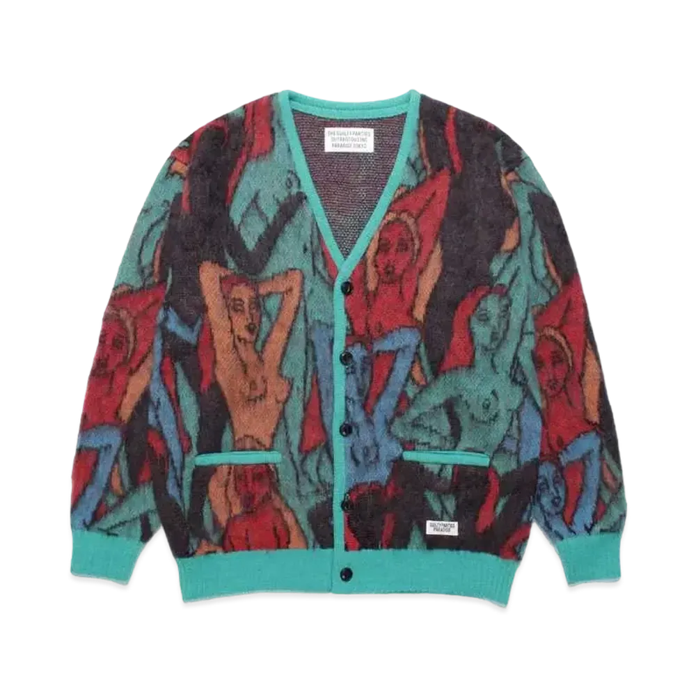 WACKO MARIA Yula Hyakujozu Mohair Knit Jacquard Cardigan "Green"