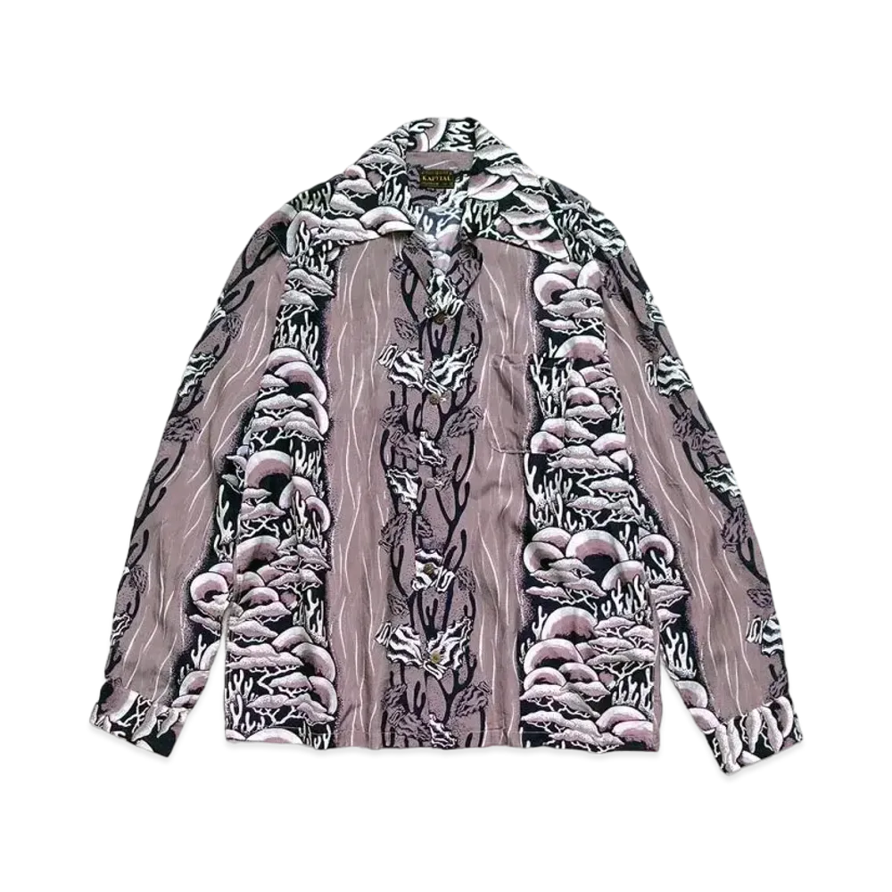 KAPITAL Silk Rayon Souffle & Arrowhead Pt Wrangle Color Open Collar Shirt "Purple"