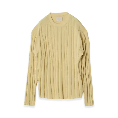 YOKE Linen Like Cotton Roundum Rib Crewneck Sweater "Yellow"