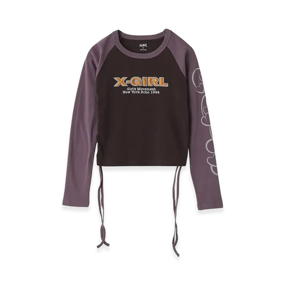 X-Girl Women's Ornament Heart Sleeve Raglan L/S Baby Tee "Brown"