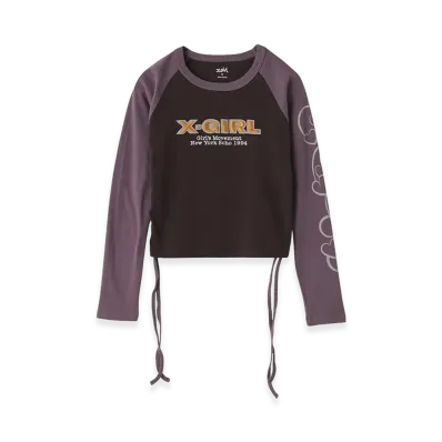 X-Girl Women's Ornament Heart Sleeve Raglan L/S Baby Tee "Brown"