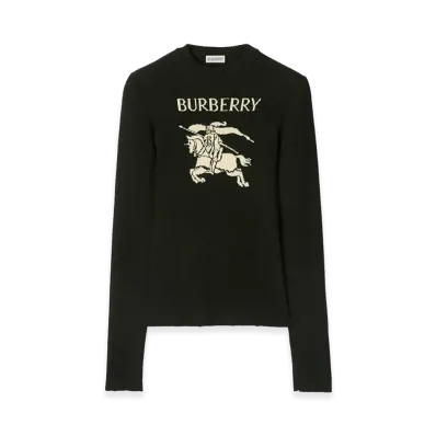 Burberry Women's EKD Wool Silk Sweater "Black/Green"