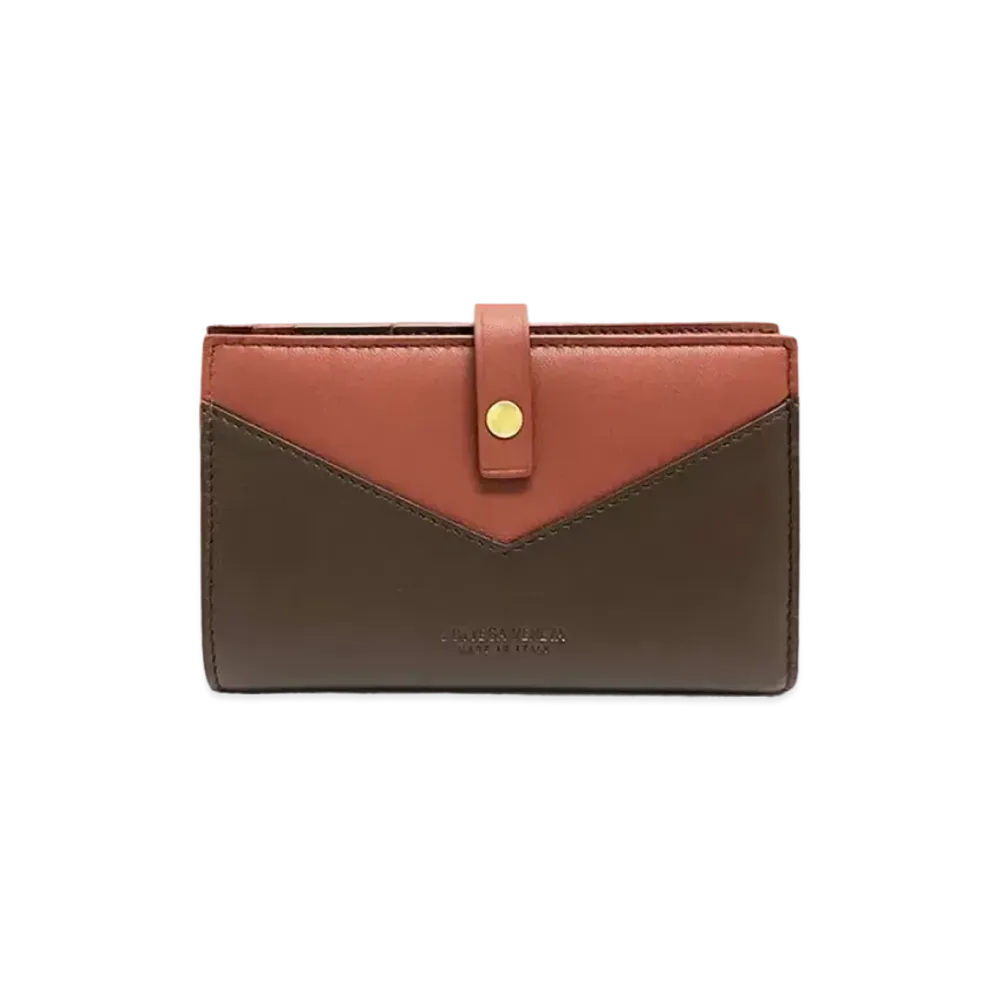 Bottega Veneta Lambskin Calfskin Button Medium Wallet "Rust Bark/Rust"