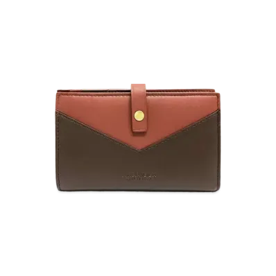 Bottega Veneta Lambskin Calfskin Button Medium Wallet "Rust Bark/Rust"